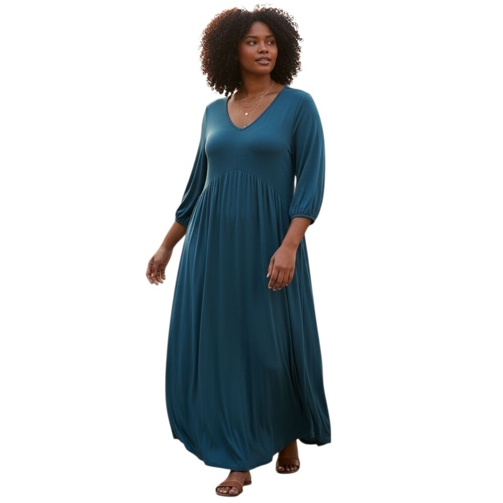 Wren & Ivory Blue V-Neck Long Sleeve Maternity Maxi‎ Dress XL